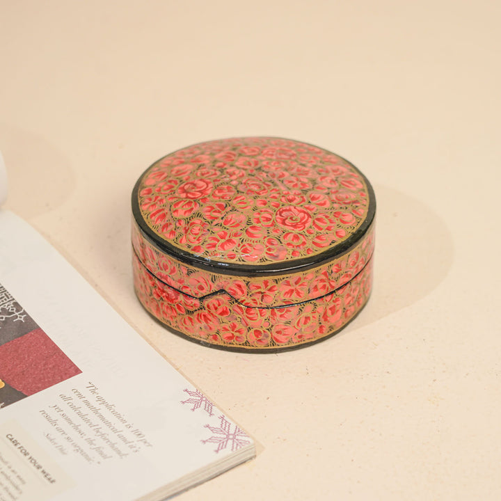 Hand-painted Red Paper Mache Coaster Set | Includes 6 Coasters, 1 Box