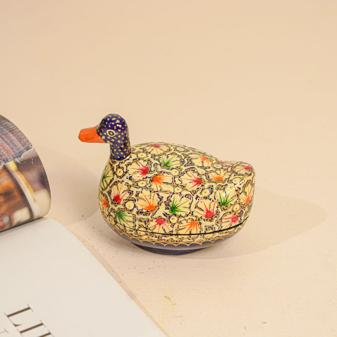 Hand-Painted Kashmiri Paper Mache Duck Trinket Box