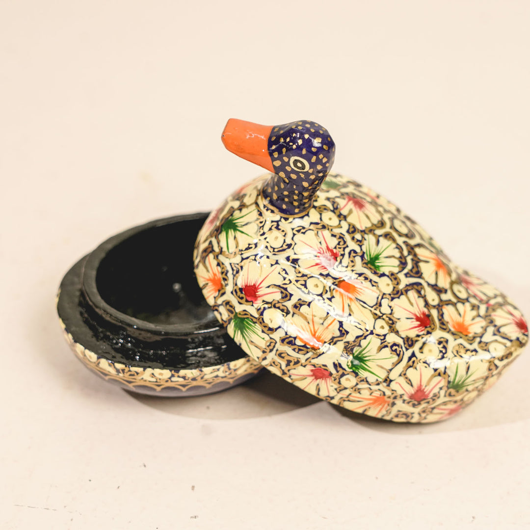 Hand-Painted Kashmiri Paper Mache Duck Trinket Box