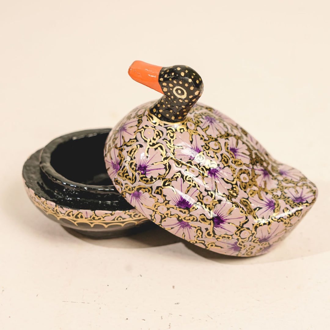 Hand-Painted Lavendar Kashmiri Paper Mache Duck Trinket Box