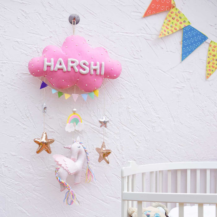 Handcrafted Personalized Cloud Theme Name Plate For Kids 1 - Hanging on Wall Above Crib