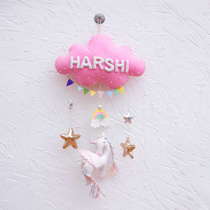 Handcrafted Personalized Unicorn Cloud Theme Name Plate For Kids