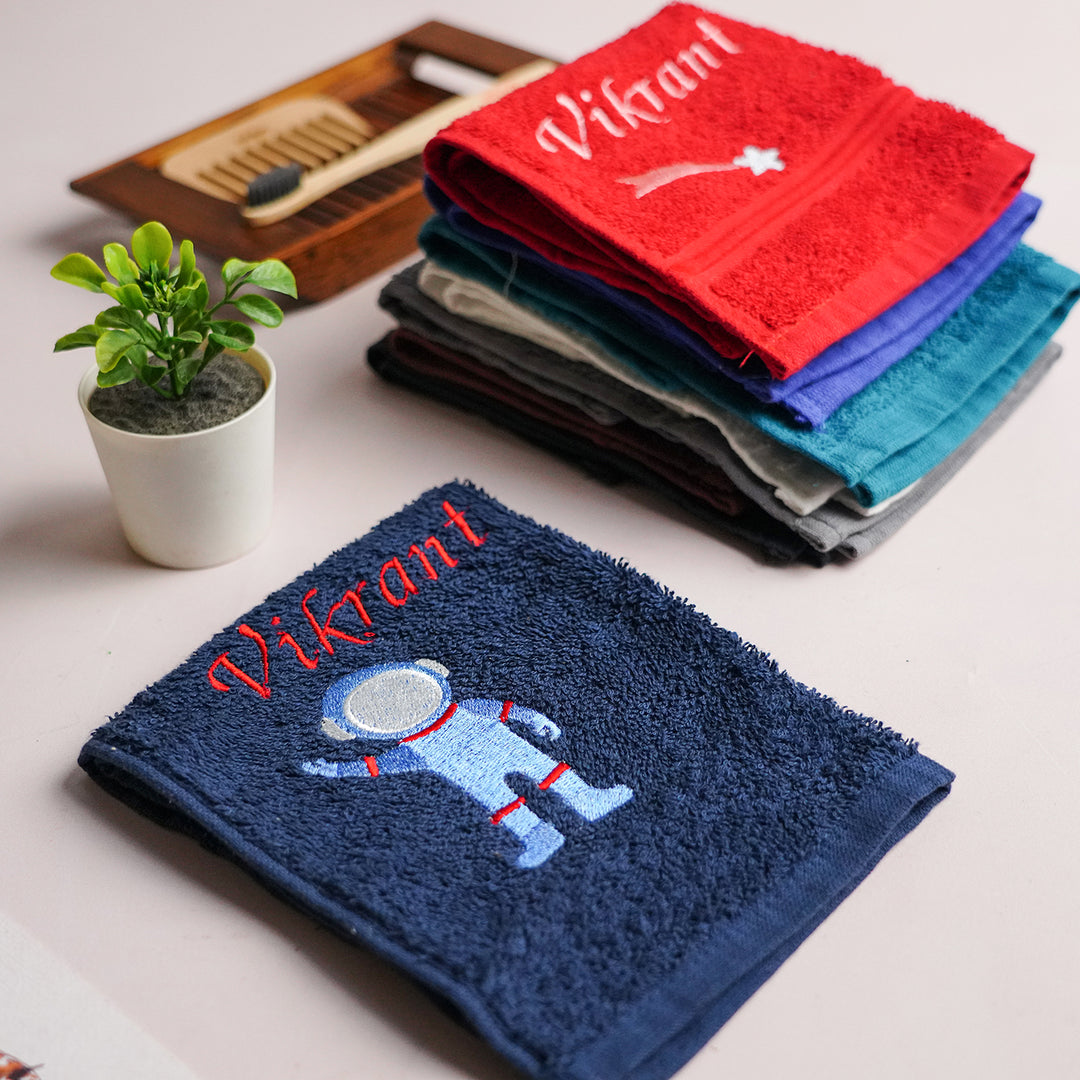 Personalized Embroidered Space Theme Cotton Hand Towel Set Of