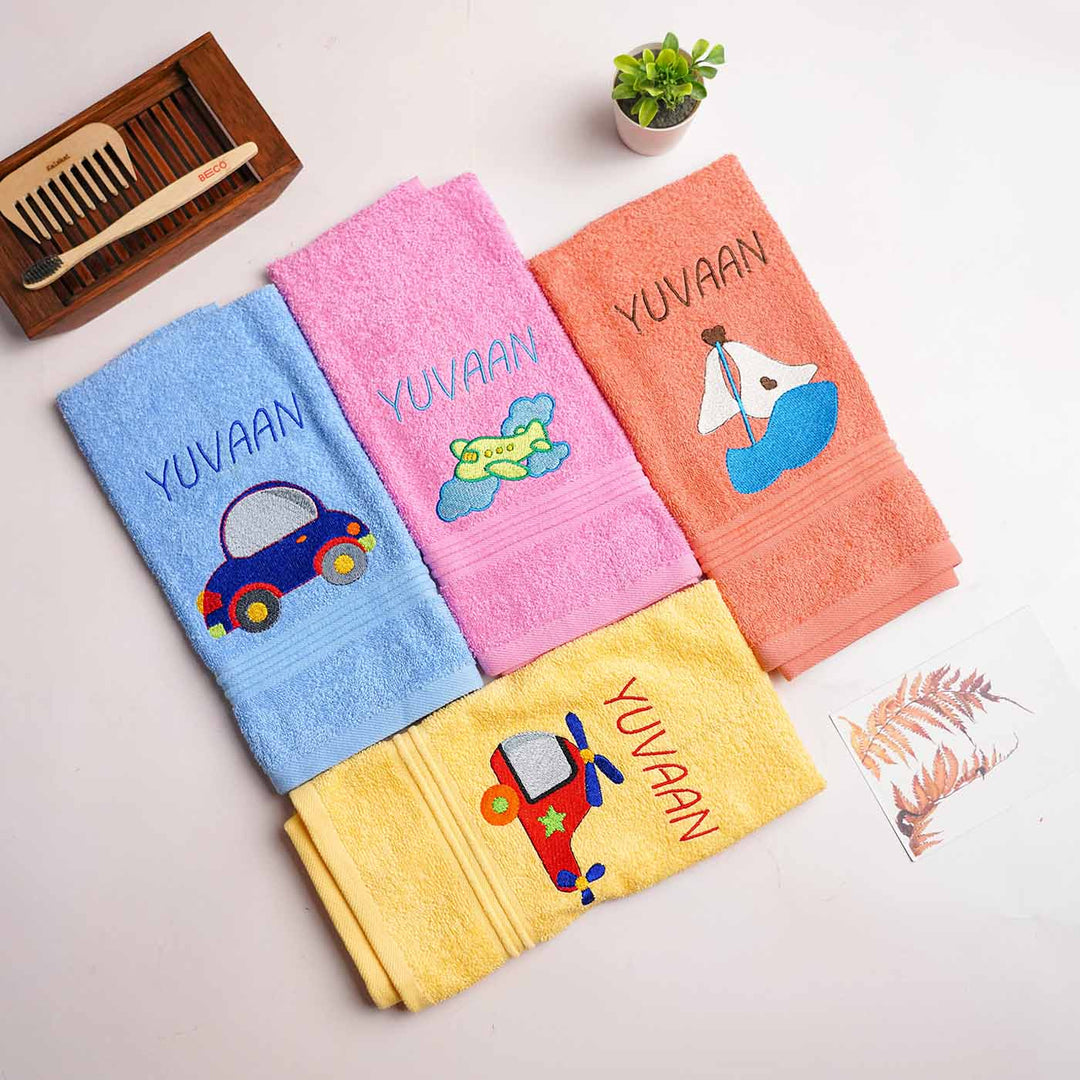 Personalized Embroidered Modes Of Transport Theme Cotton Hand Towel Set Of