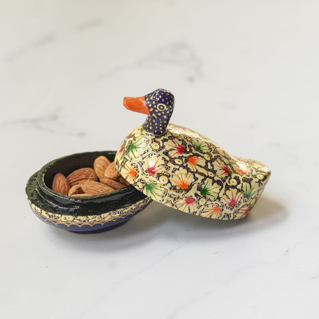 Hand-Painted Kashmiri Paper Mache Duck Trinket Box