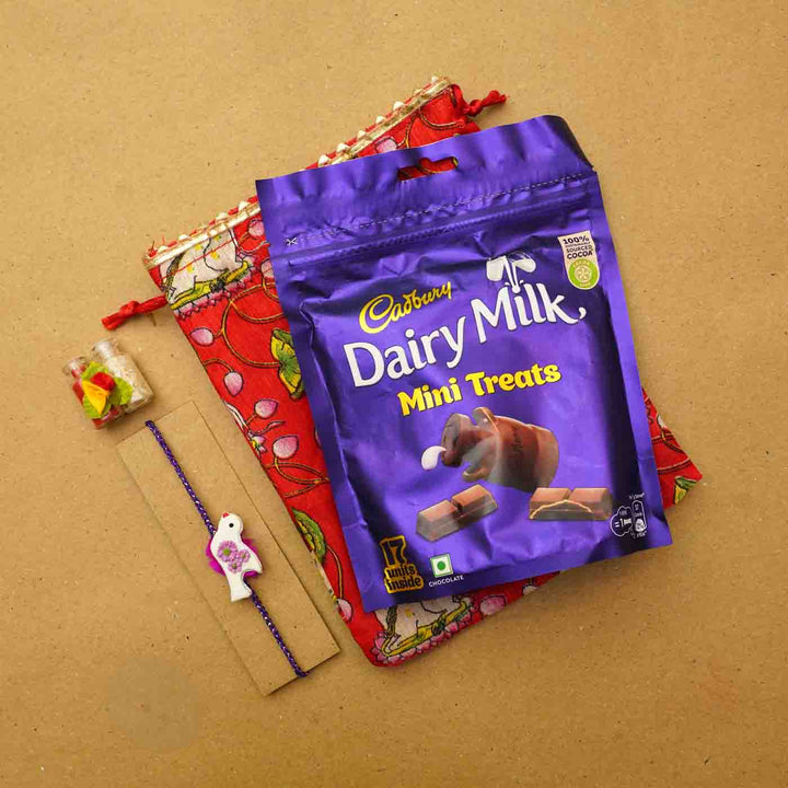 Handmade Bird Clay Rakhi With Chocolates & Roli Chawal