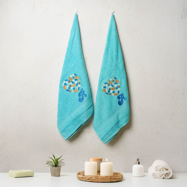 Embroidered Personalized Egyptian Cotton Towel - Blue Set of 2