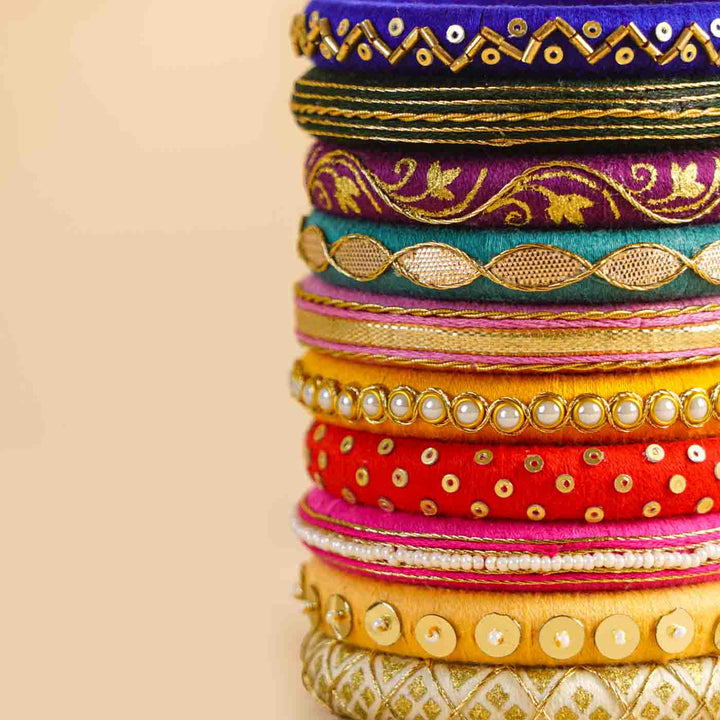 Multicolor Handcrafted Vinaya Zardosi Bangles | Set of 10