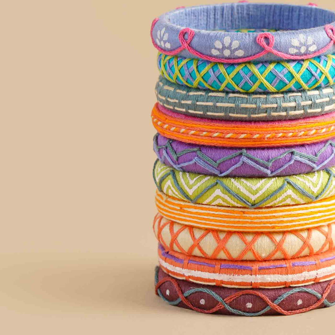 Buy Multicolor Handcrafted Shravya Thread Bangles Set of 10