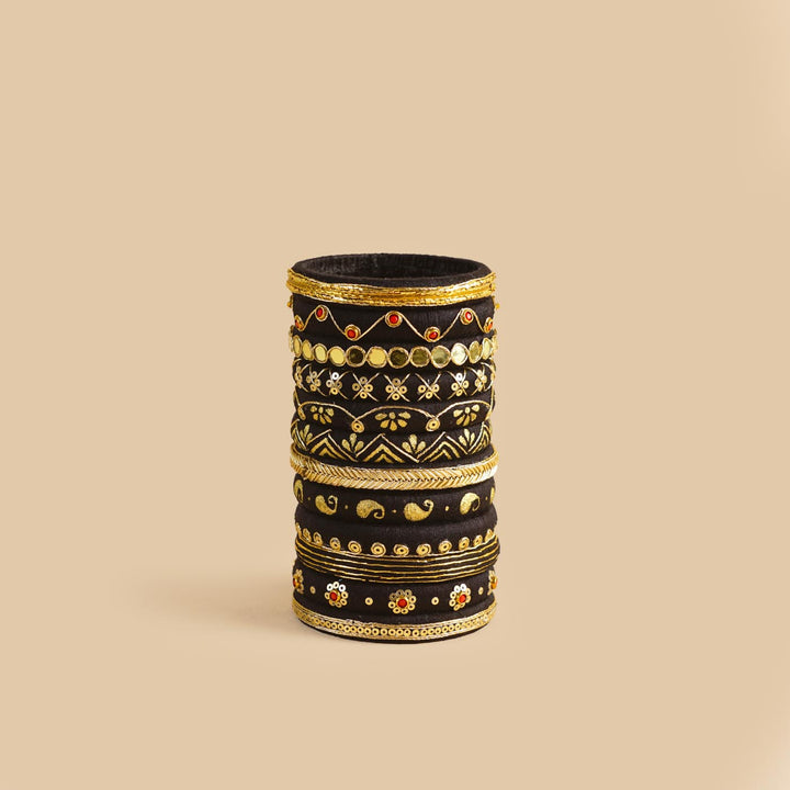 Black Handcrafted Chhaya Bangles | Set of 12