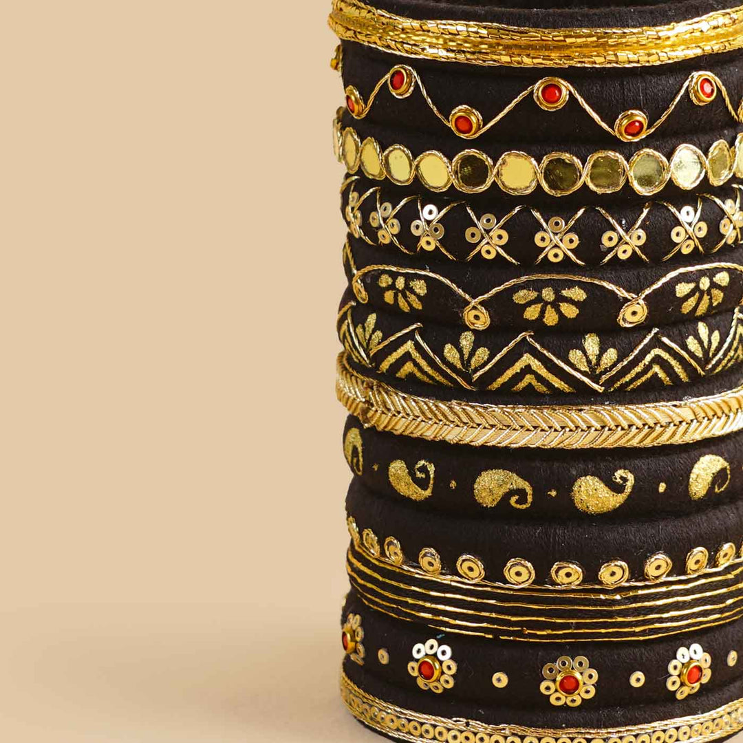 Black Handcrafted Chhaya Bangles | Set of 12