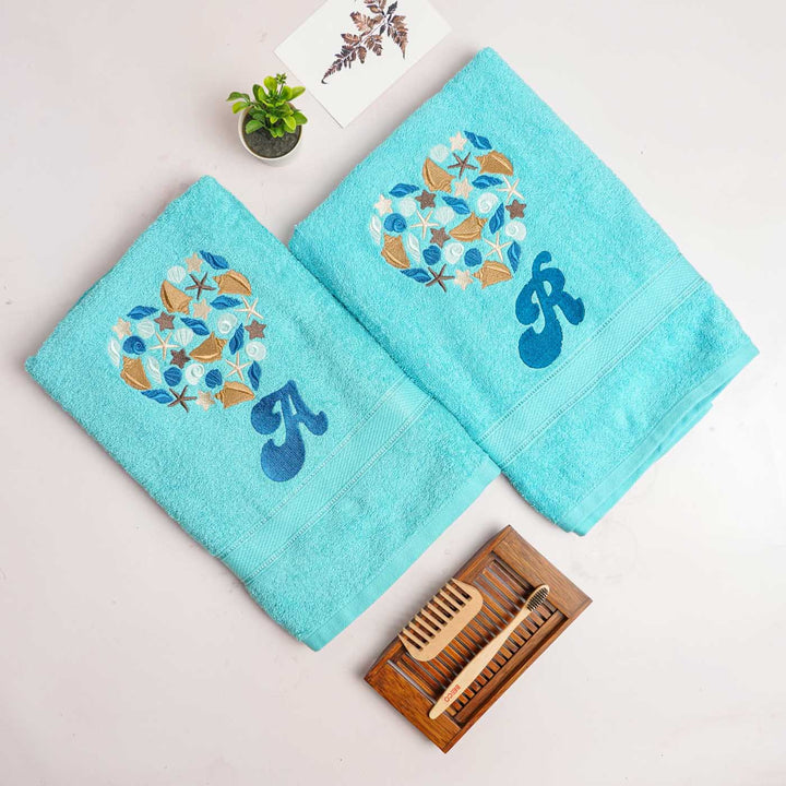 Embroidered Personalized Egyptian Cotton Towel - Blue Set of 2