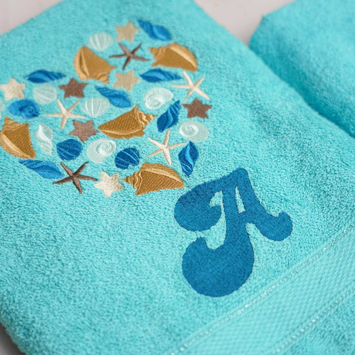 Embroidered Personalized Egyptian Cotton Towel - Blue Set of 2