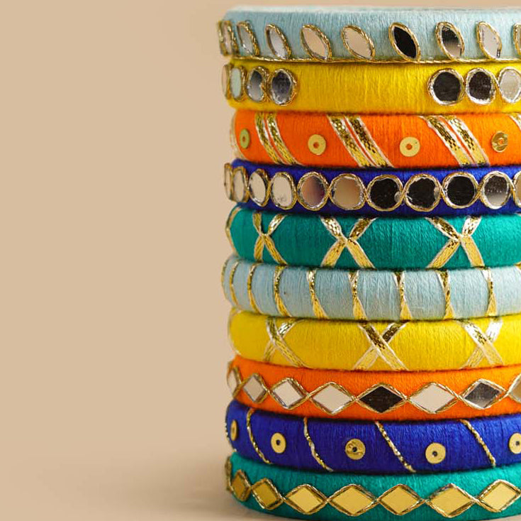 Multicolor Handcrafted Ishani Mirror Work Bangles | Set of 10