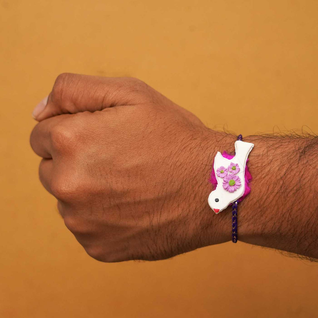 Handmade Bird Clay Rakhi With Chocolates & Roli Chawal