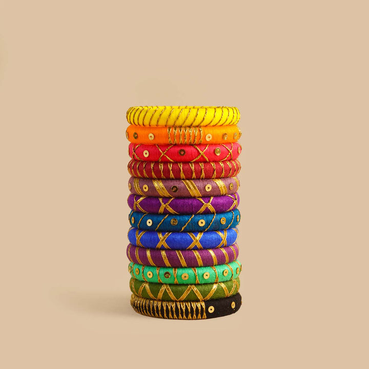 Multicolor Handcrafted Sakshi Sequined Gotapatti Bangles | Set of 12