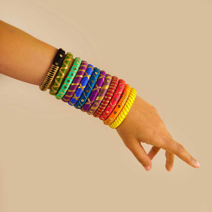 Multicolor Handcrafted Sakshi Sequined Gotapatti Bangles | Set of 12