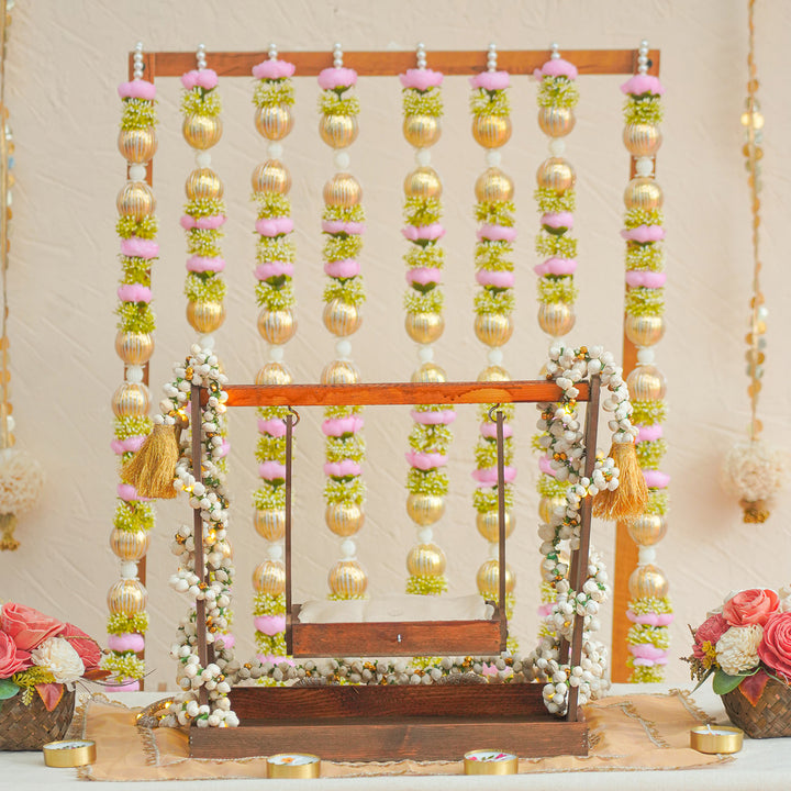 Set of 10 | Floral Latkan Backdrop Hanging With Golden Accents For Festive Decor