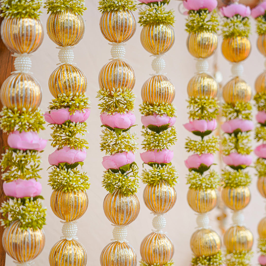 Set of 10 | Floral Latkan Backdrop Hanging With Golden Accents For Festive Decor