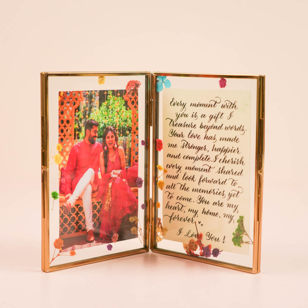 Photo Personalized Vintage Dried Flower Glass Frame With Quote