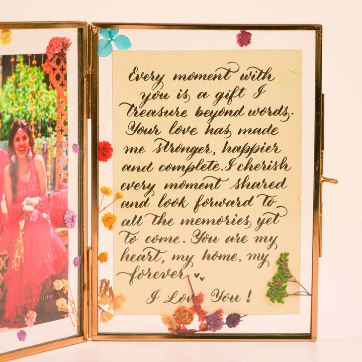 Photo Personalized Vintage Dried Flower Glass Frame With Quote