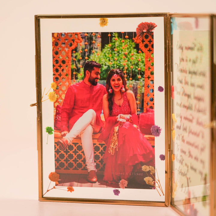 Photo Personalized Vintage Dried Flower Glass Frame With Quote