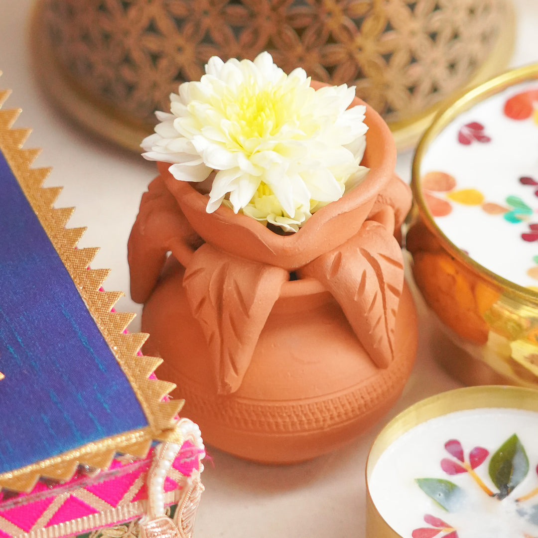 Set Of 4 | Handmade Kalash Terracotta Diya For Festive Decor