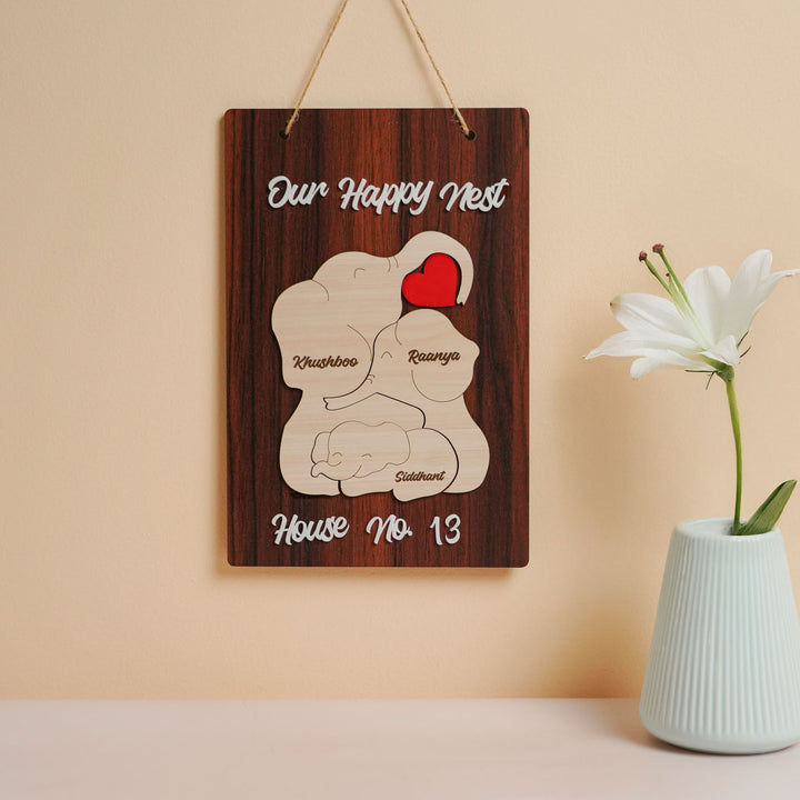 Personalized Elephant Family Theme Wooden Nameplate