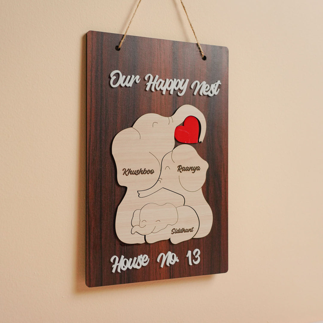 Personalized Elephant Family Theme Wooden Nameplate
