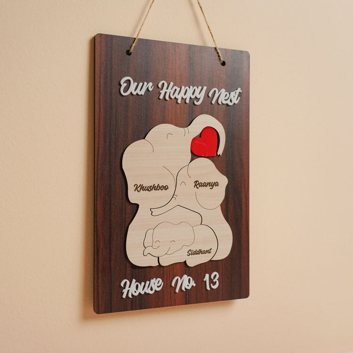 Personalized Elephant Family Theme Wooden Nameplate