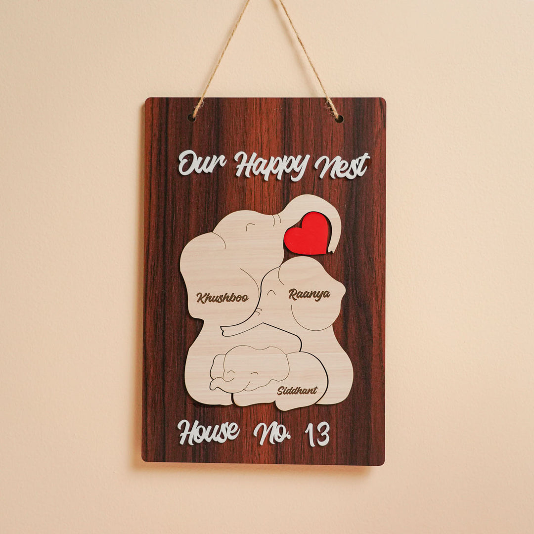 Personalized Elephant Family Theme Wooden Nameplate