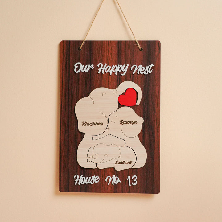 Personalized Elephant Family Theme Wooden Nameplate