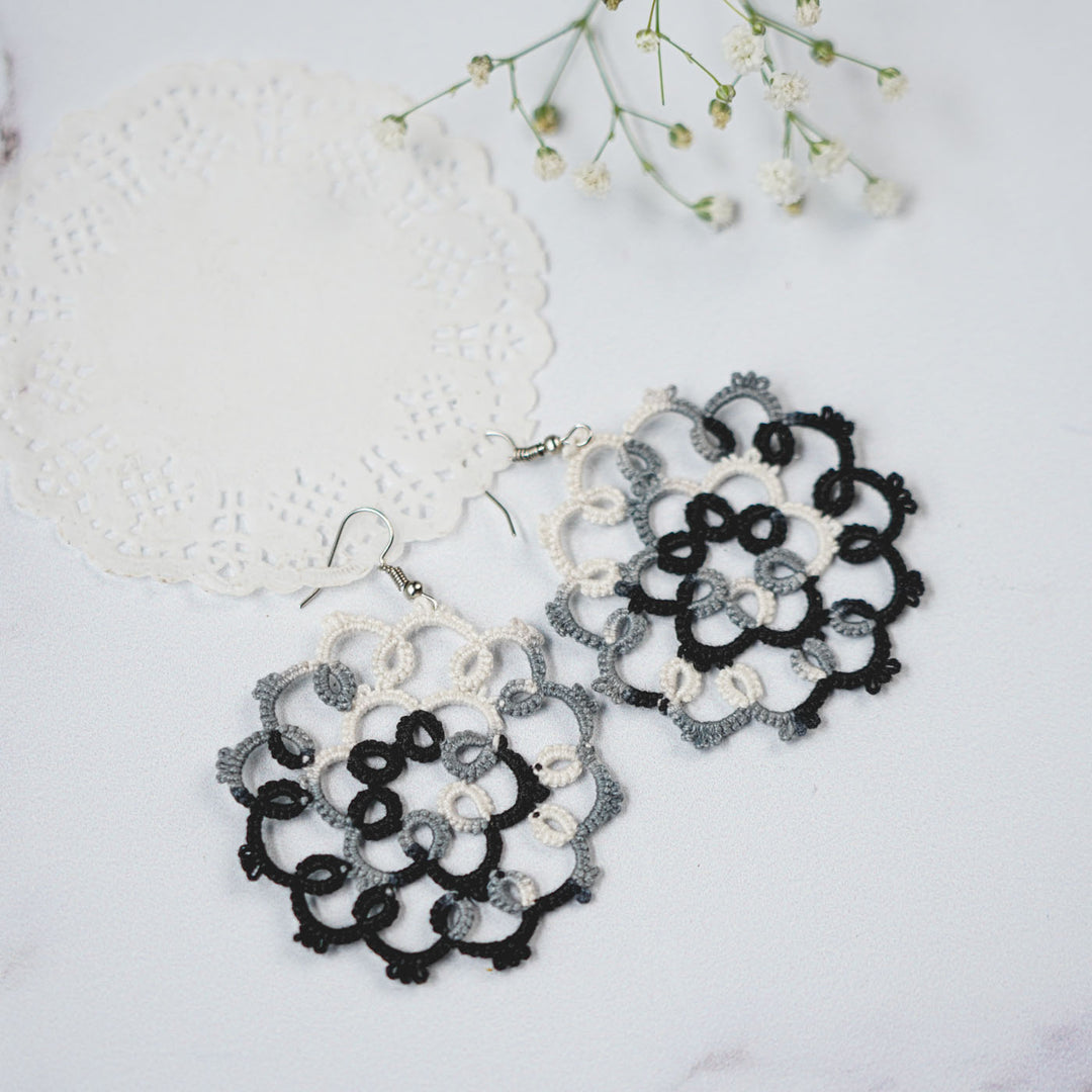 Handmade Tatting Mandala Style Cotton Lace Earrings