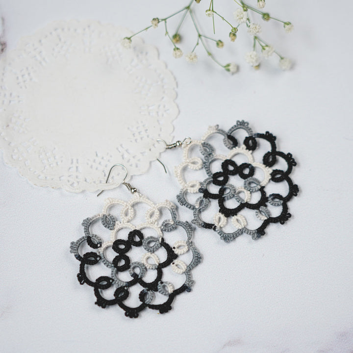 Handmade Tatting Mandala Style Cotton Lace Earrings