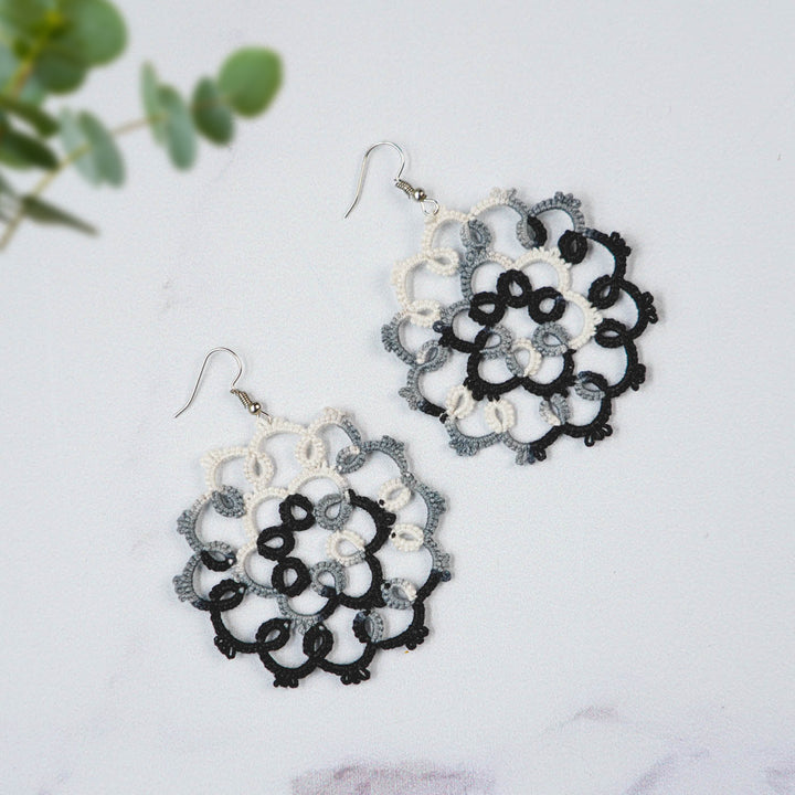 Handmade Tatting Mandala Style Cotton Lace Earrings