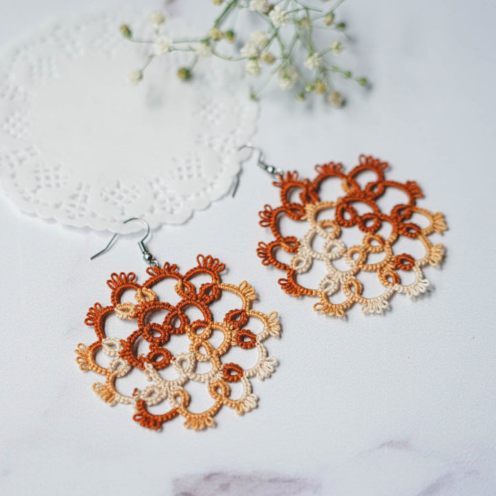 Handmade Tatting Mandala Style Cotton Lace Earrings