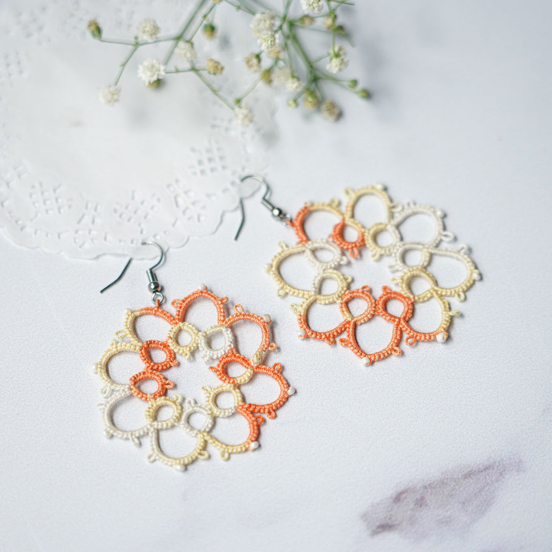 Handmade Tatting Flower Shaped Cotton Earrings