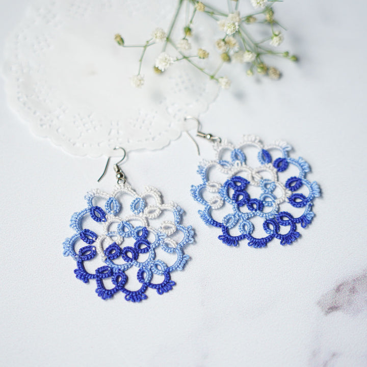 Handmade Tatting Mandala Style Cotton Lace Earrings