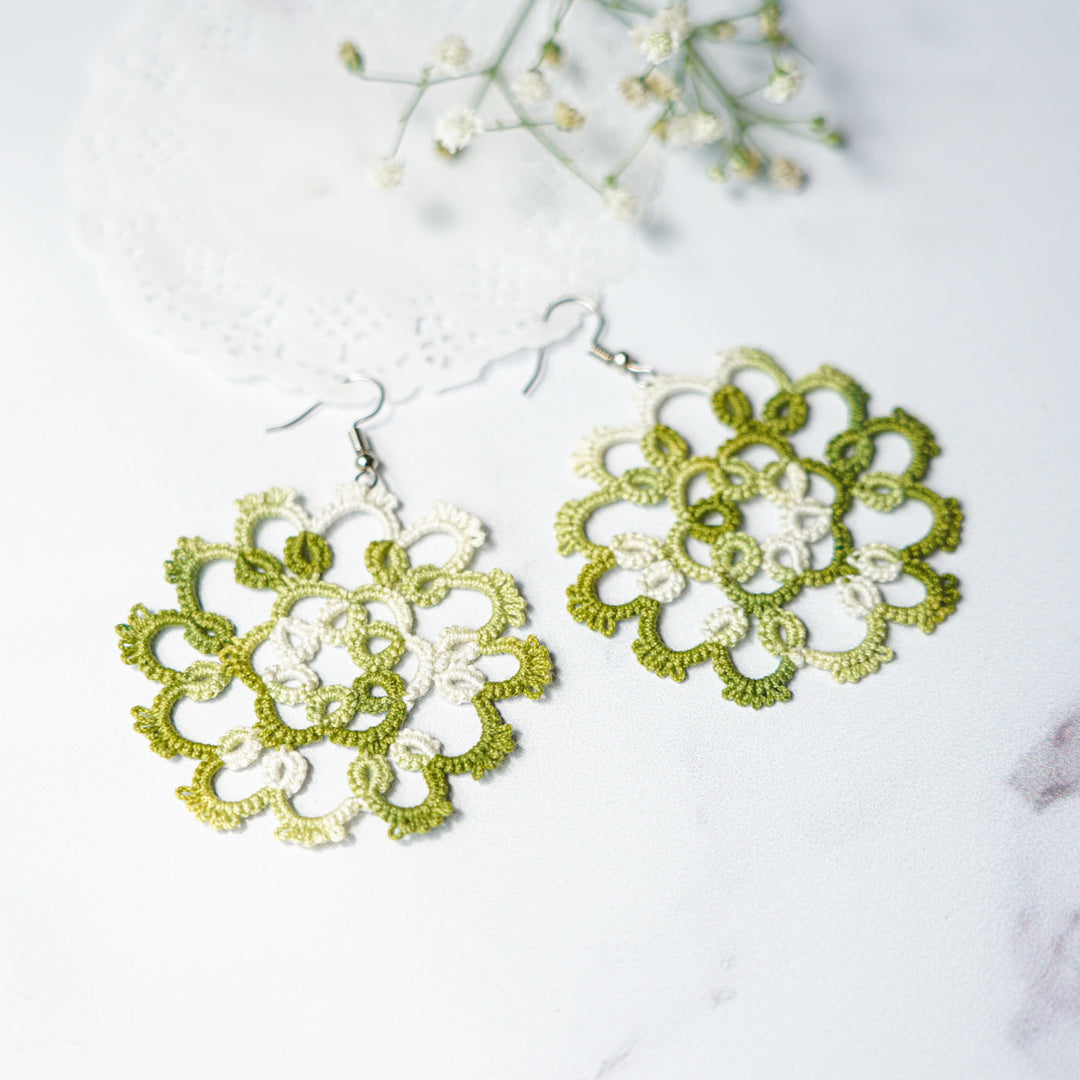 Handmade Tatting Mandala Style Cotton Lace Earrings