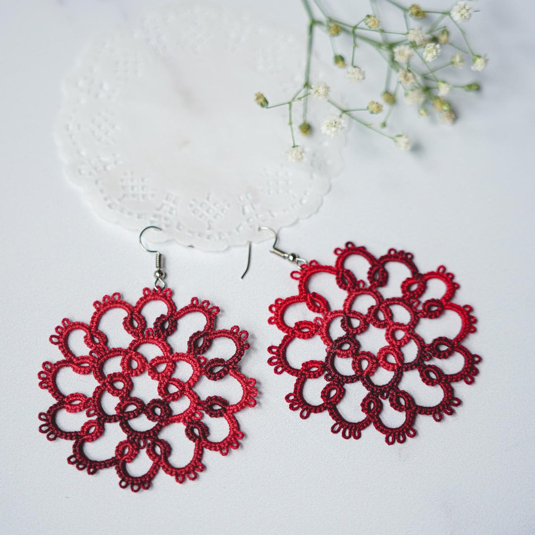 Handmade Tatting Mandala Style Cotton Lace Earrings