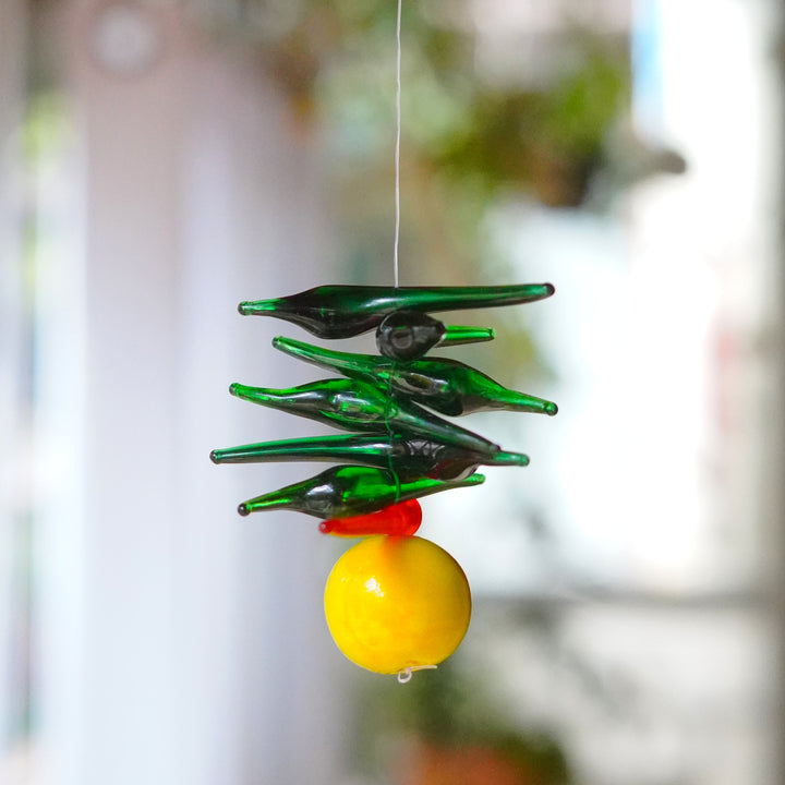 "Nimbu Mirchi" Handmade Blown Glass Hanging For Home Decor