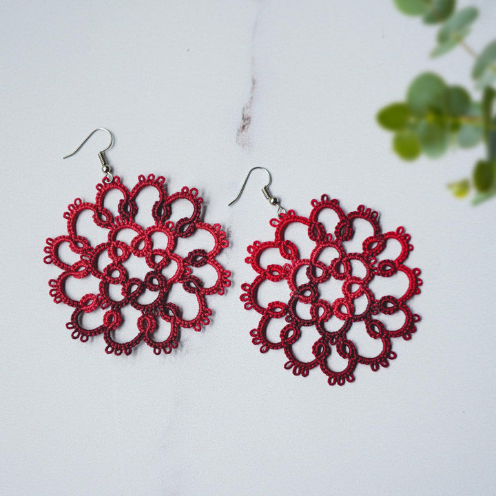 Handmade Tatting Mandala Style Cotton Lace Earrings
