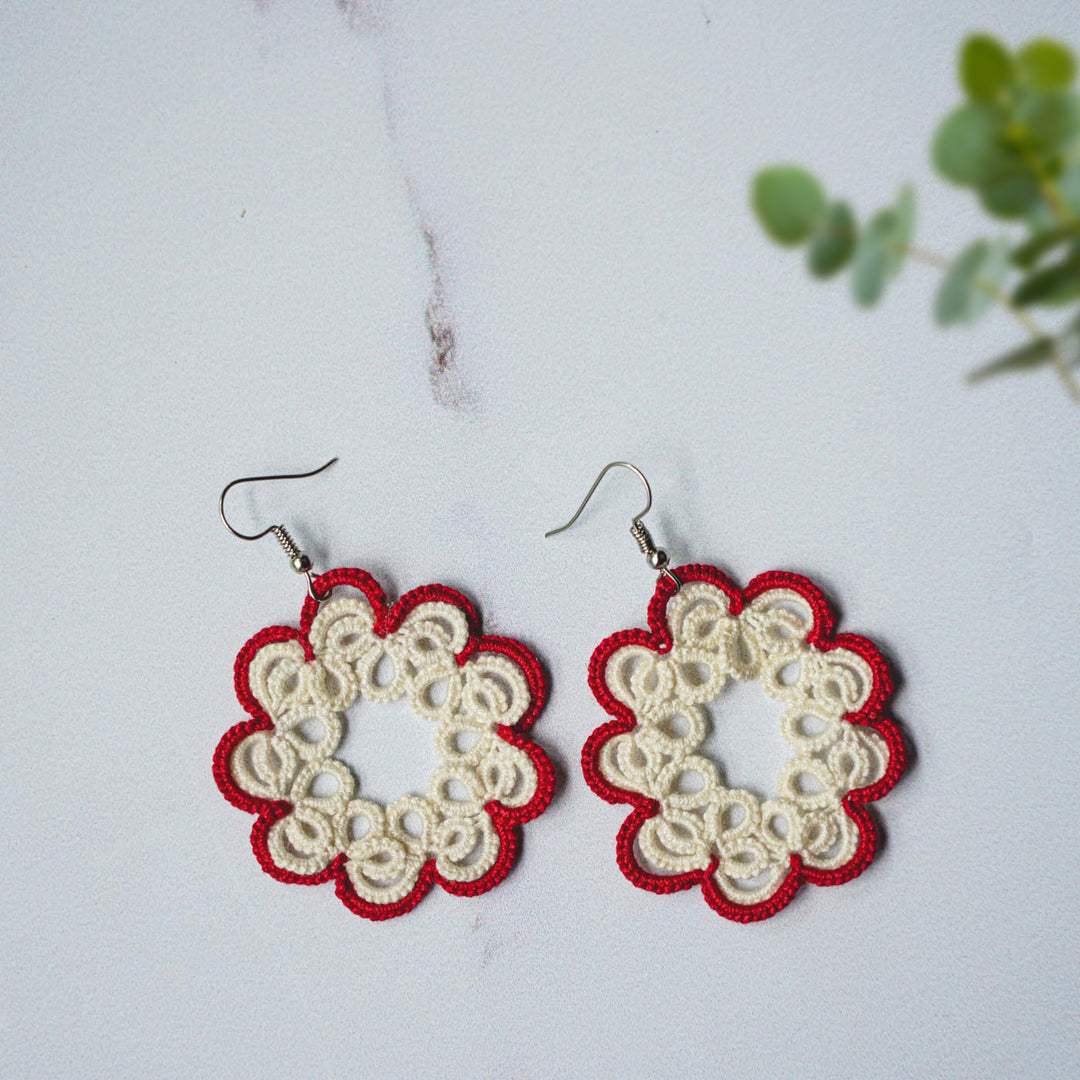 Handmade Tatting Two Layer Flower Cotton Earrings