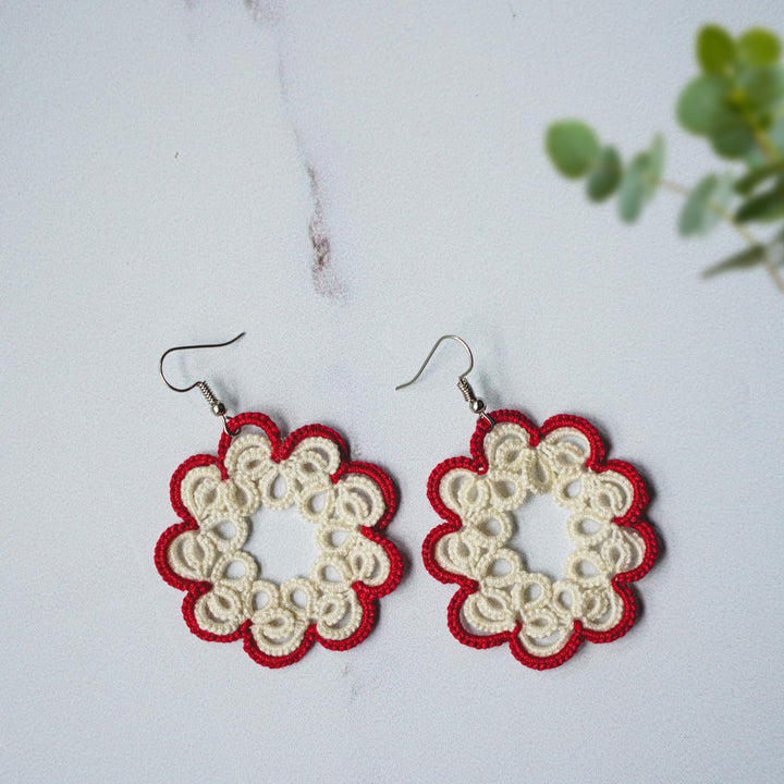 Handmade Tatting Two Layer Flower Cotton Earrings