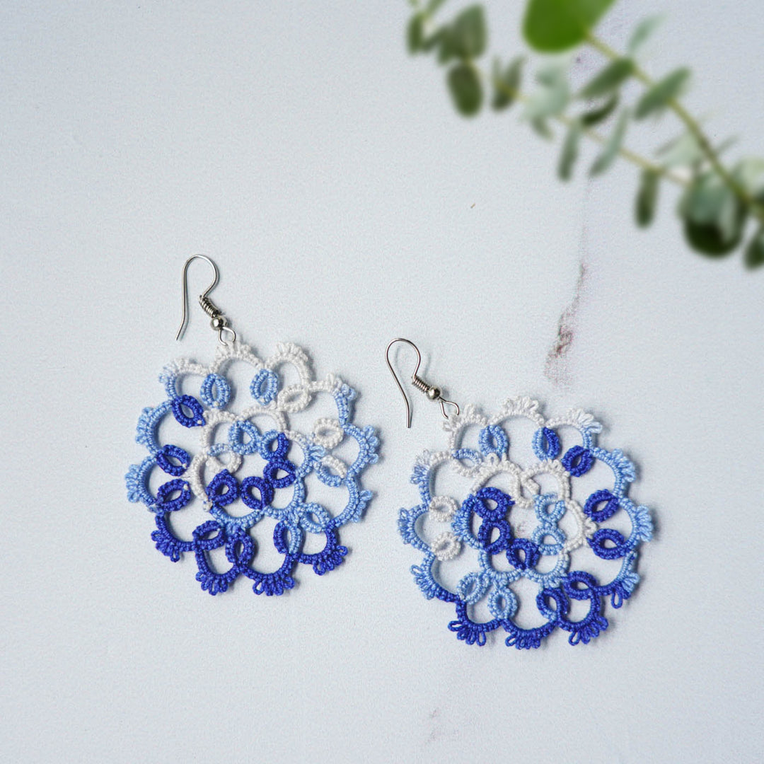 Handmade Tatting Mandala Style Cotton Lace Earrings