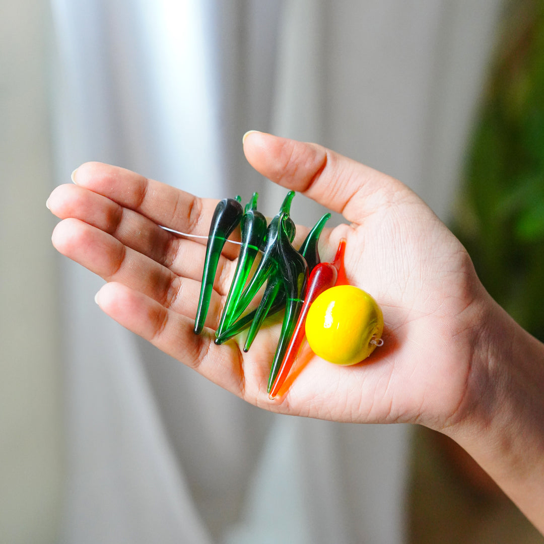 "Nimbu Mirchi" Handmade Blown Glass Hanging For Home Decor