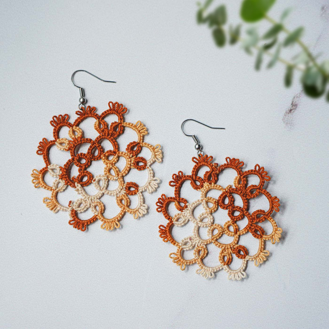 Handmade Tatting Mandala Style Cotton Lace Earrings