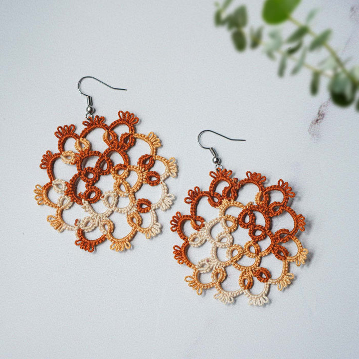 Handmade Tatting Mandala Style Cotton Lace Earrings