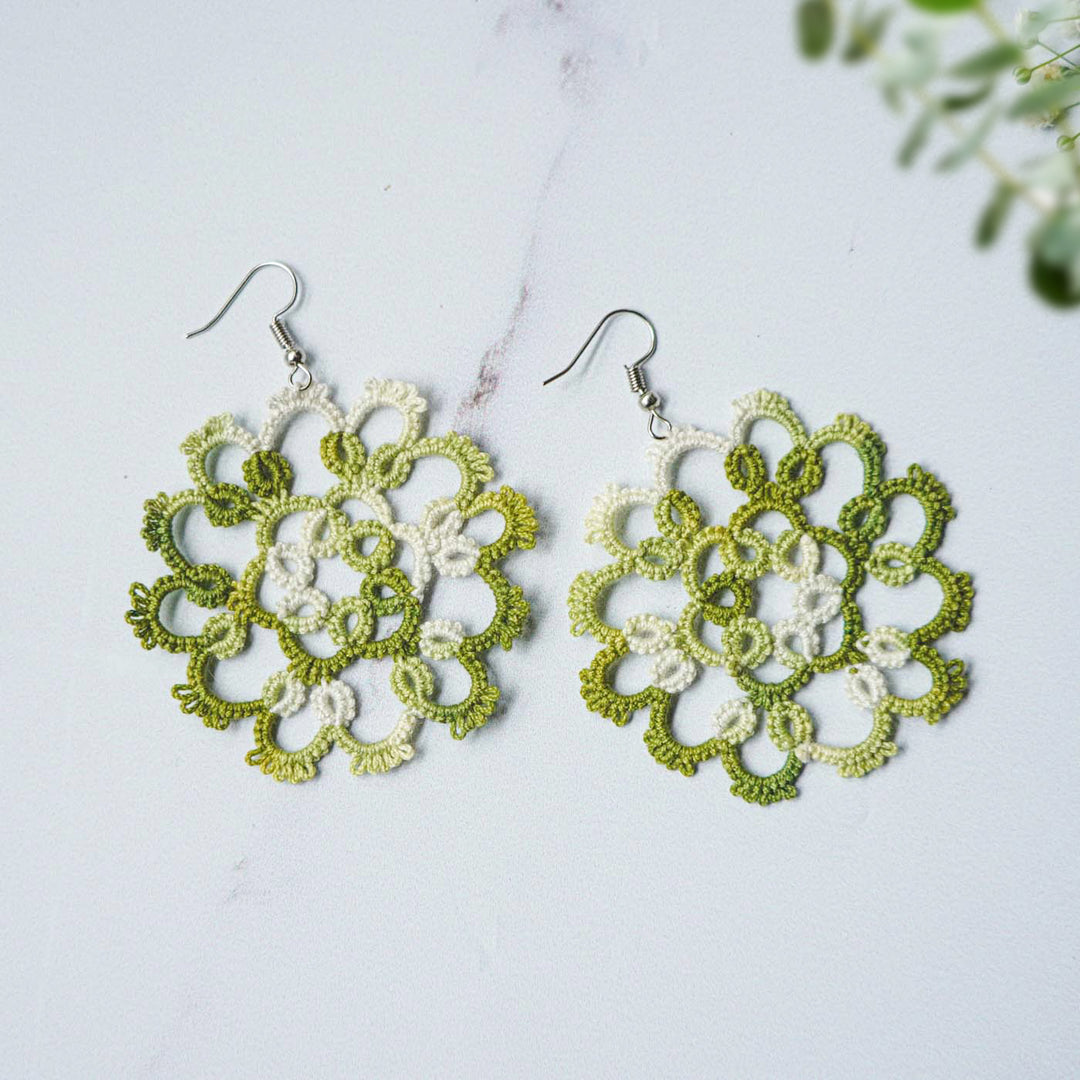 Handmade Tatting Mandala Style Cotton Lace Earrings
