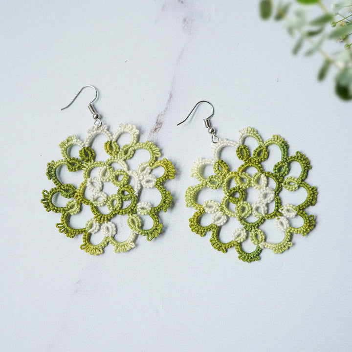 Handmade Tatting Mandala Style Cotton Lace Earrings